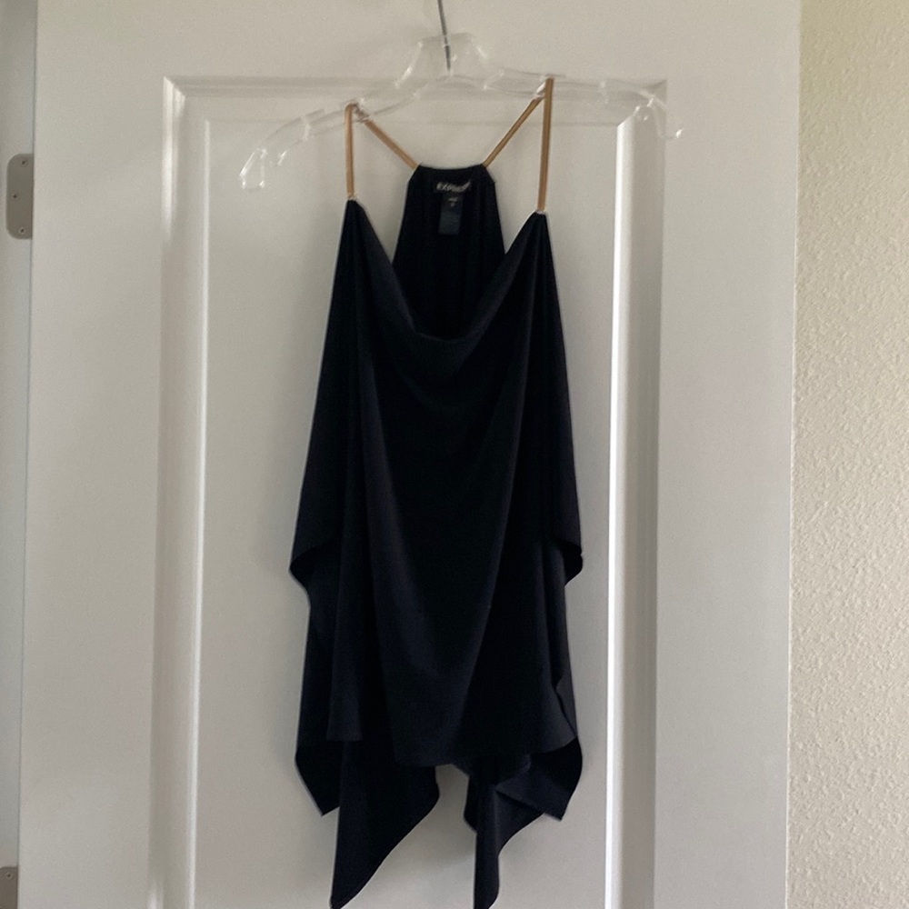 Express Slinky Black Tunic Top with Gold Chain Accent size S
